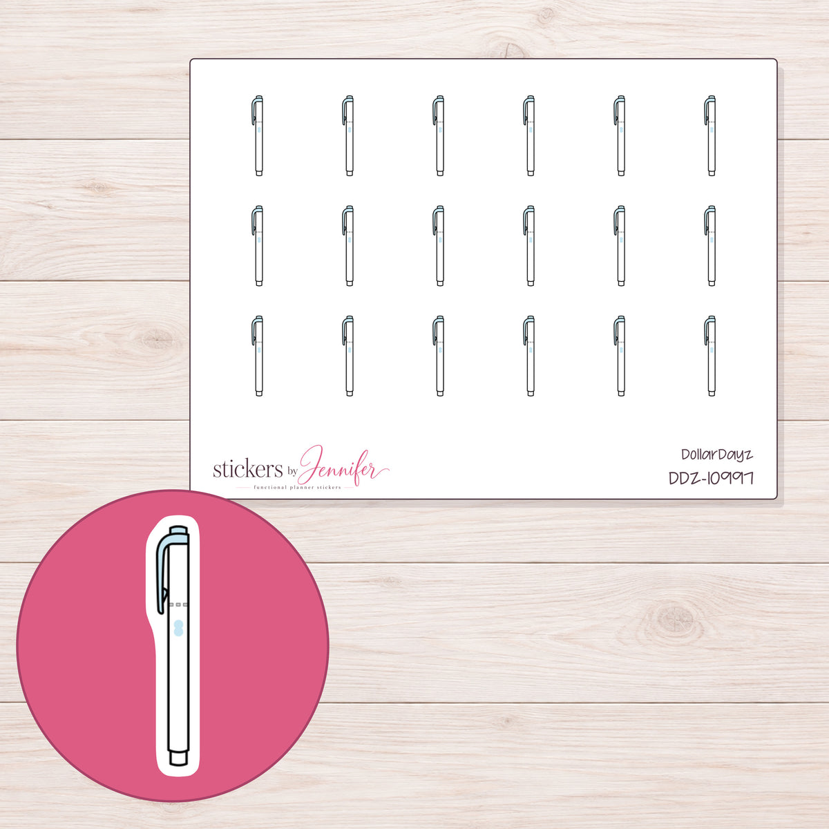 DDZ-10997 planner sticker sheet with enlarged sticker detail