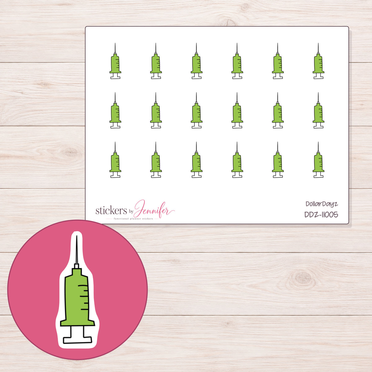 DDZ-11005 planner sticker sheet with enlarged sticker detail