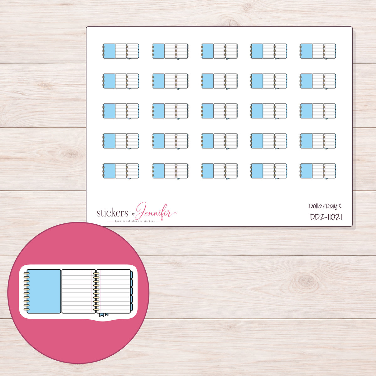 DDZ-11021 planner sticker sheet with enlarged sticker detail
