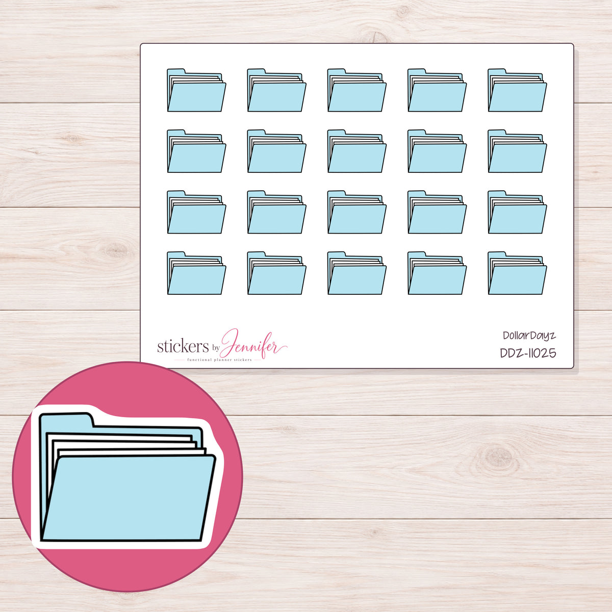 DDZ-11025 planner sticker sheet with enlarged sticker detail