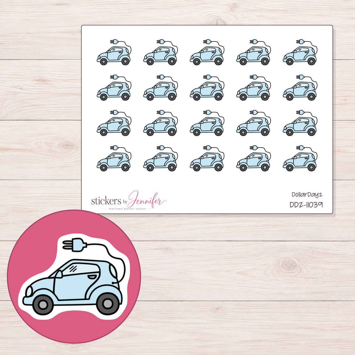 DDZ-11039 planner sticker sheet with enlarged sticker detail