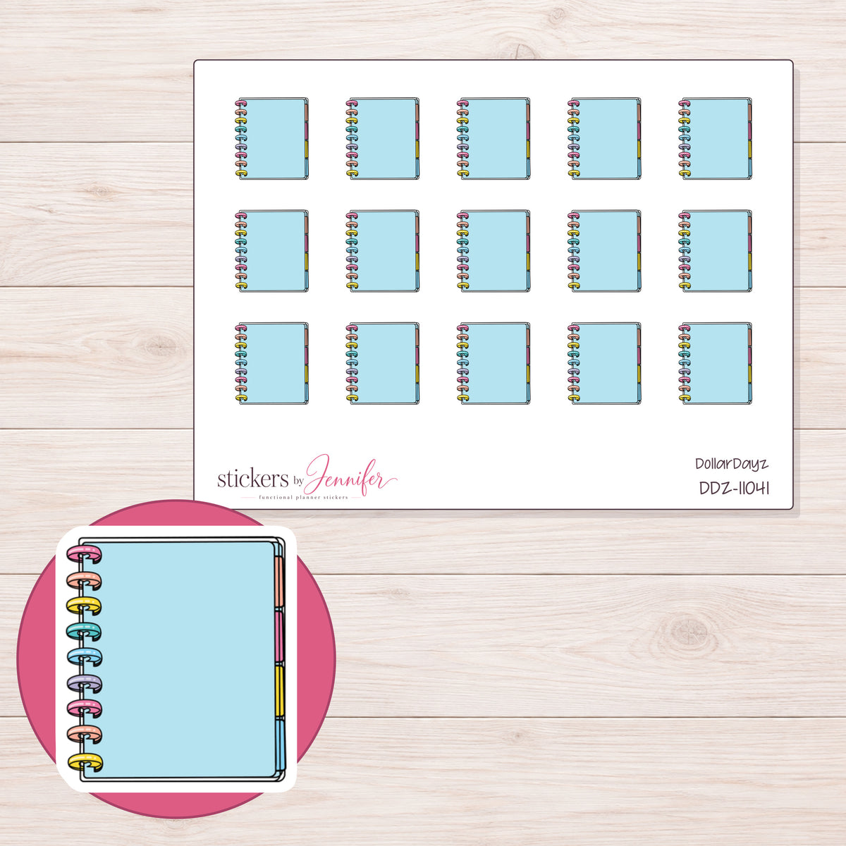 DDZ-11041 planner sticker sheet with enlarged sticker detail