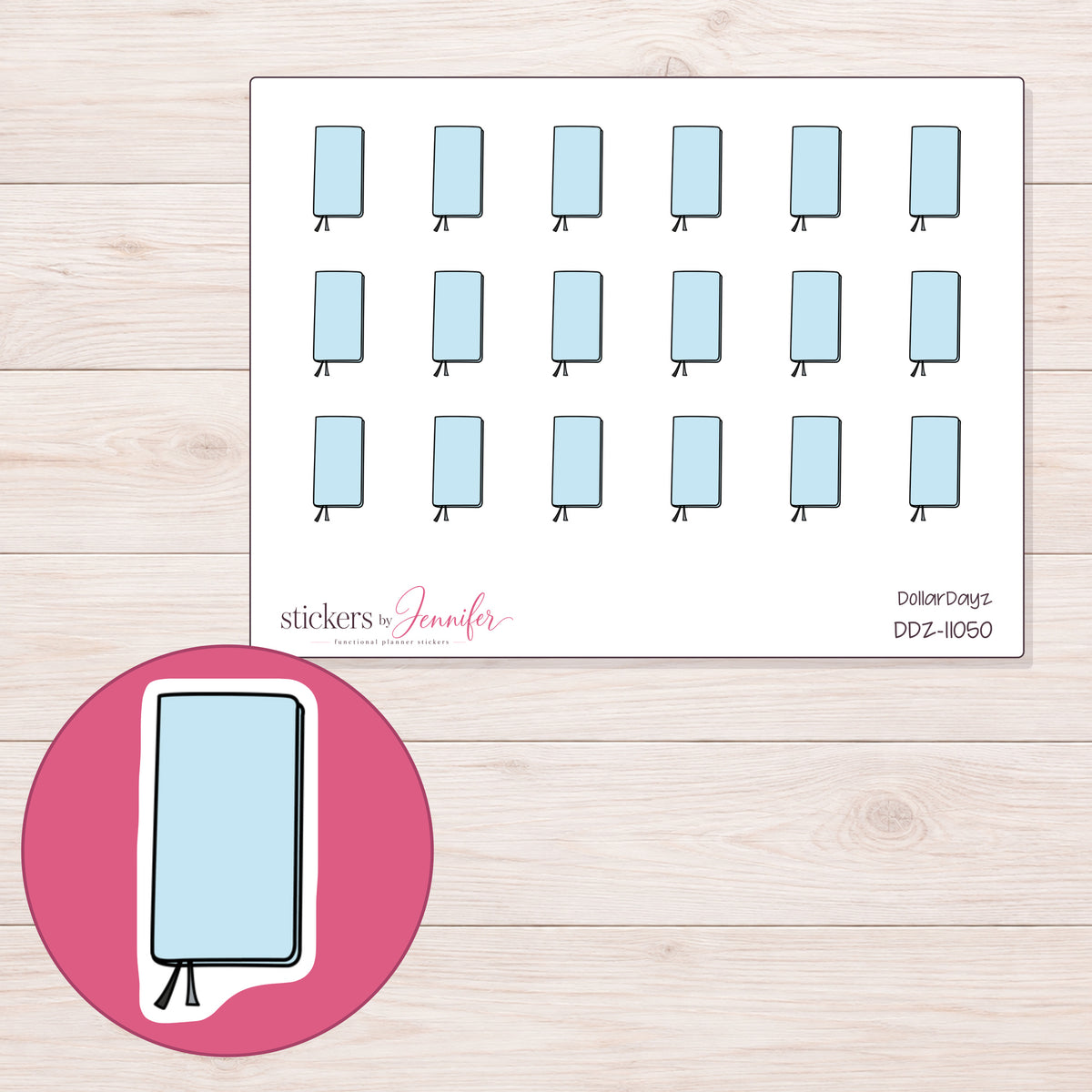 DDZ-11050 planner sticker sheet with enlarged sticker detail