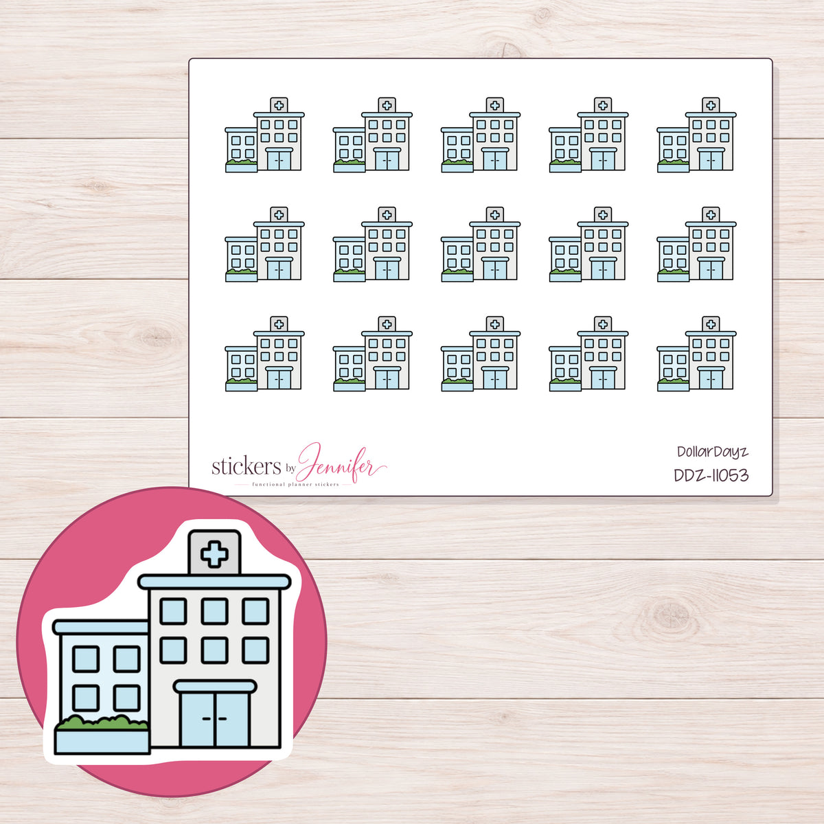 DDZ-11053 planner sticker sheet with enlarged sticker detail