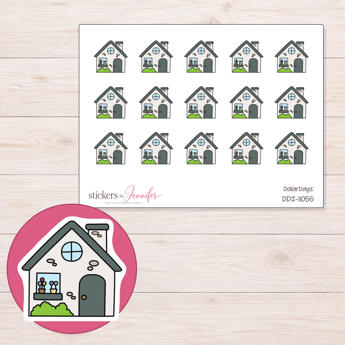 DDZ-11055 planner sticker sheet with enlarged sticker detail