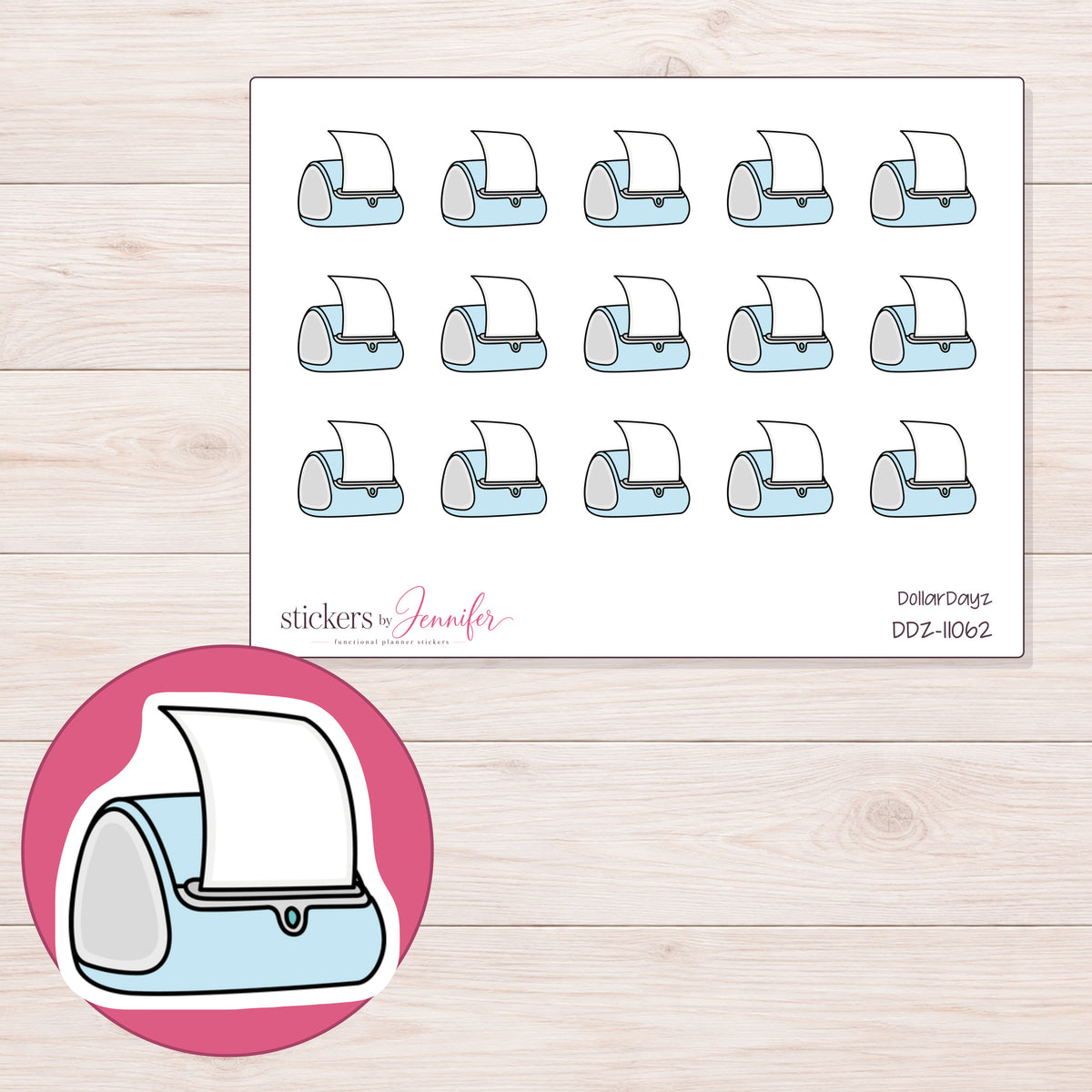DDZ-11062 planner sticker sheet with enlarged sticker detail