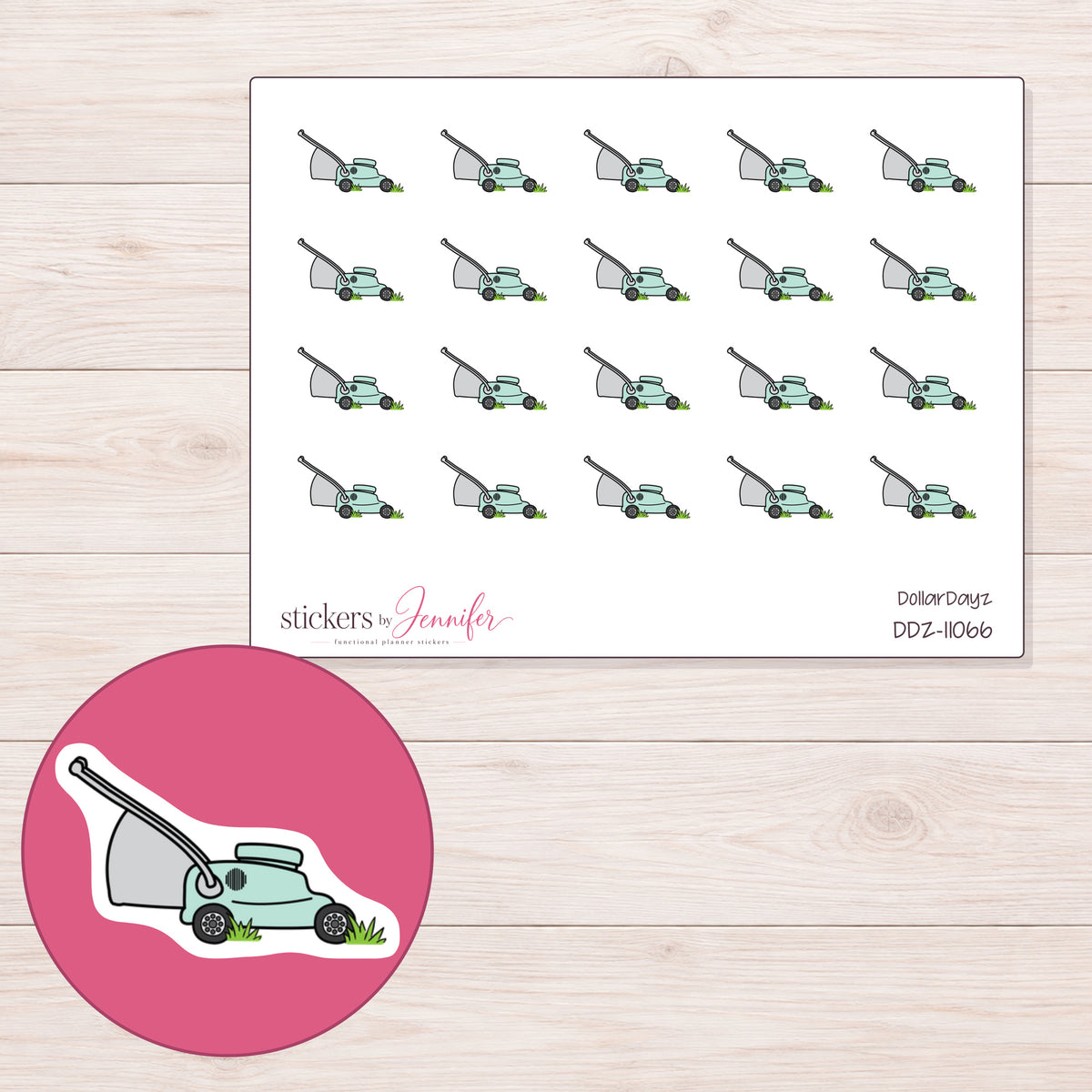 DDZ-11066 planner sticker sheet with enlarged sticker detail