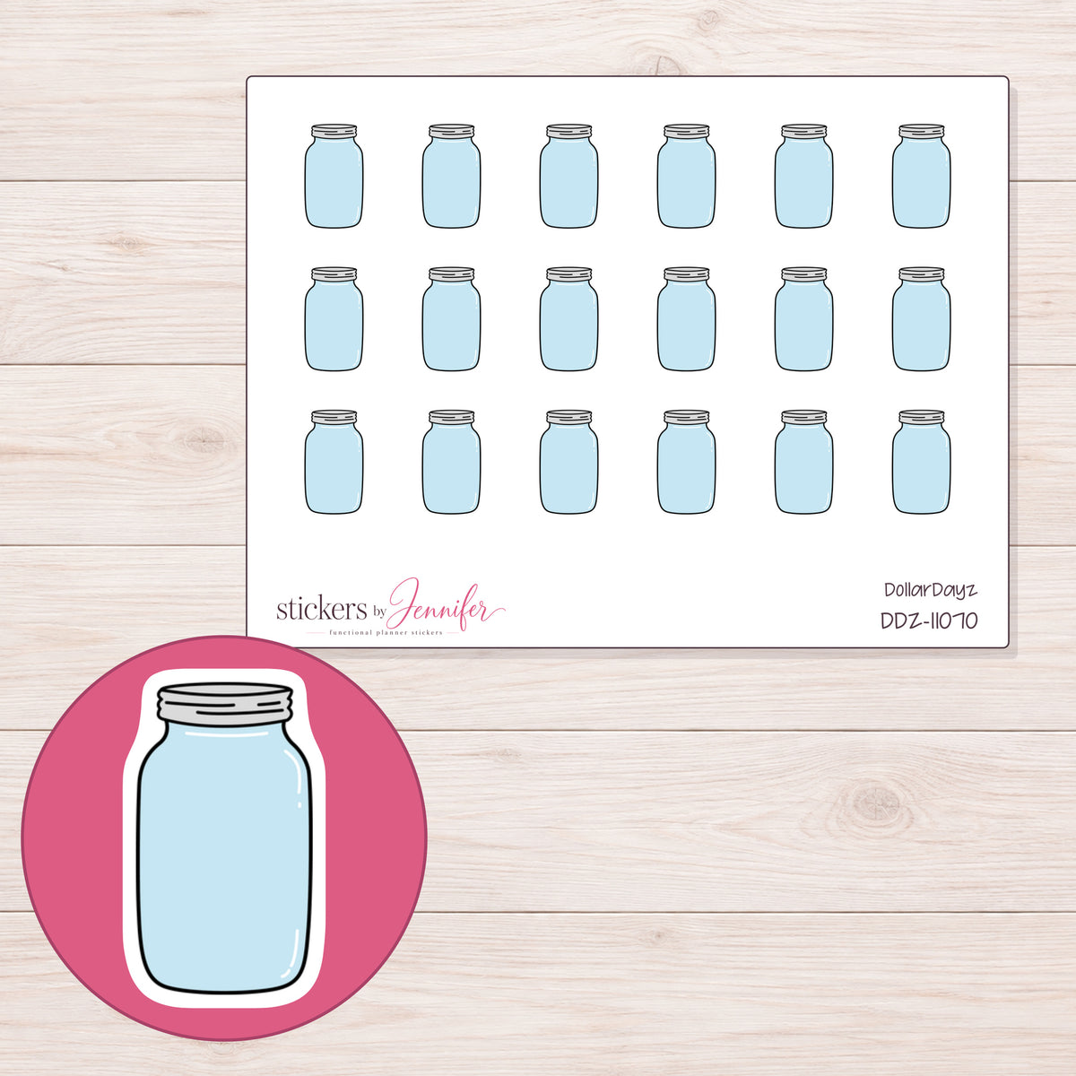 DDZ-11070 planner sticker sheet with enlarged sticker detail