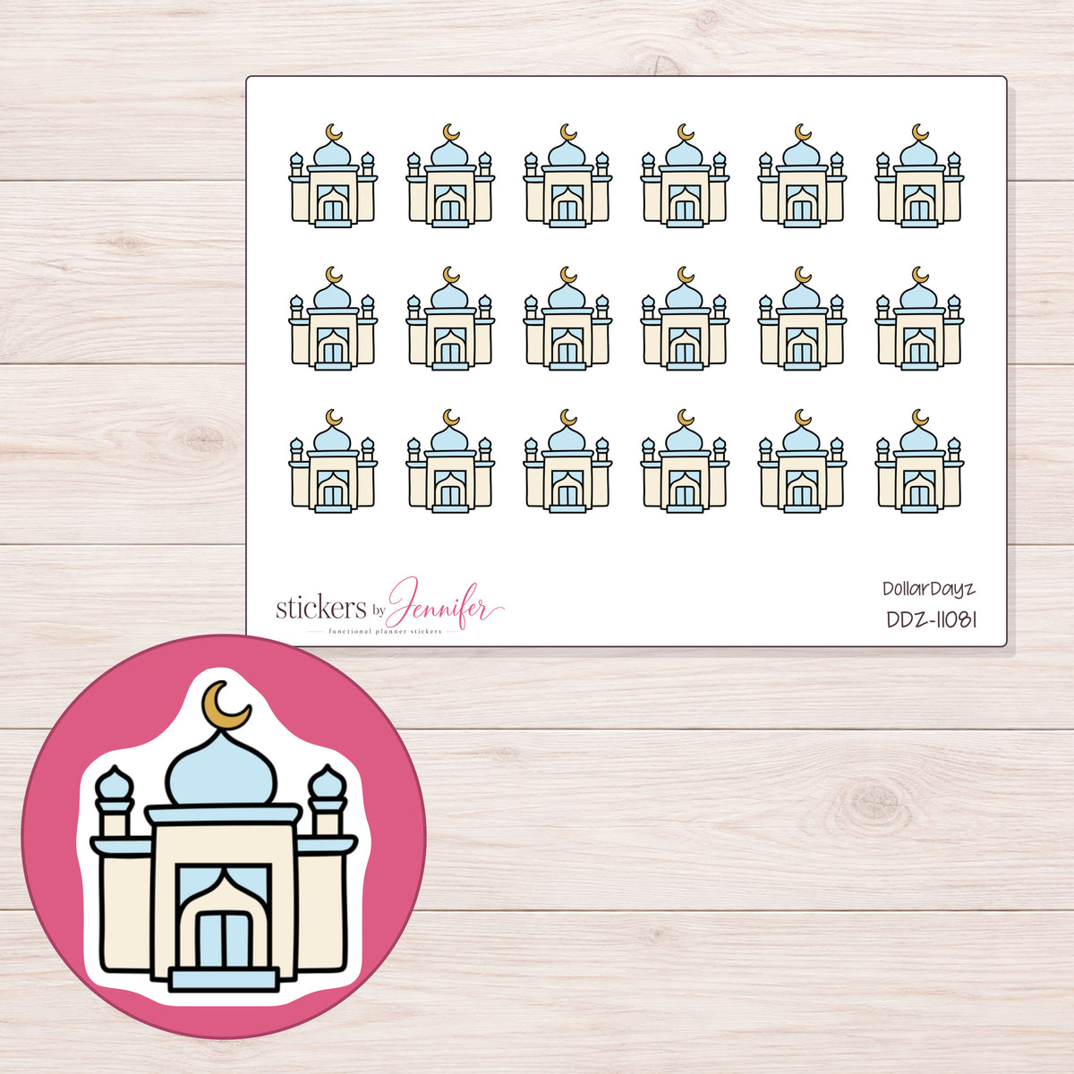 DDZ-11081 planner sticker sheet with enlarged sticker detail
