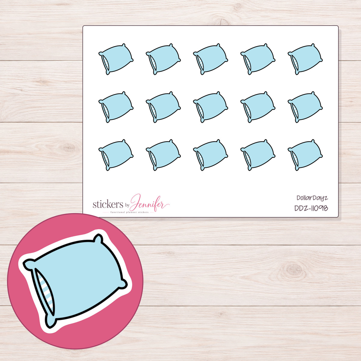 DDZ-11098 planner sticker sheet with enlarged sticker detail