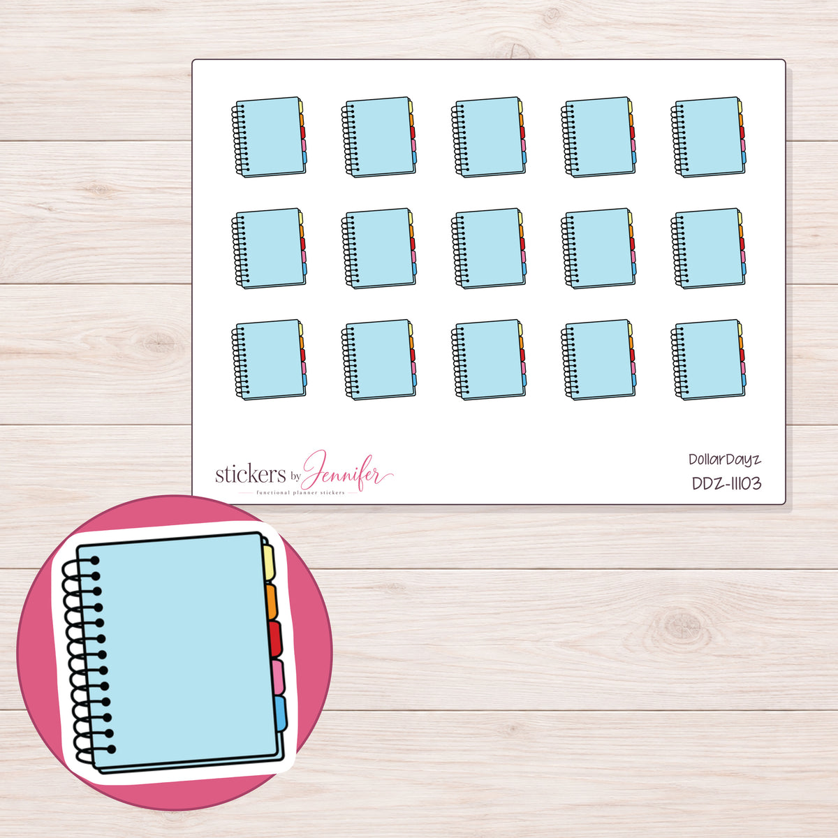 DDZ-11103 planner sticker sheet with enlarged sticker detail