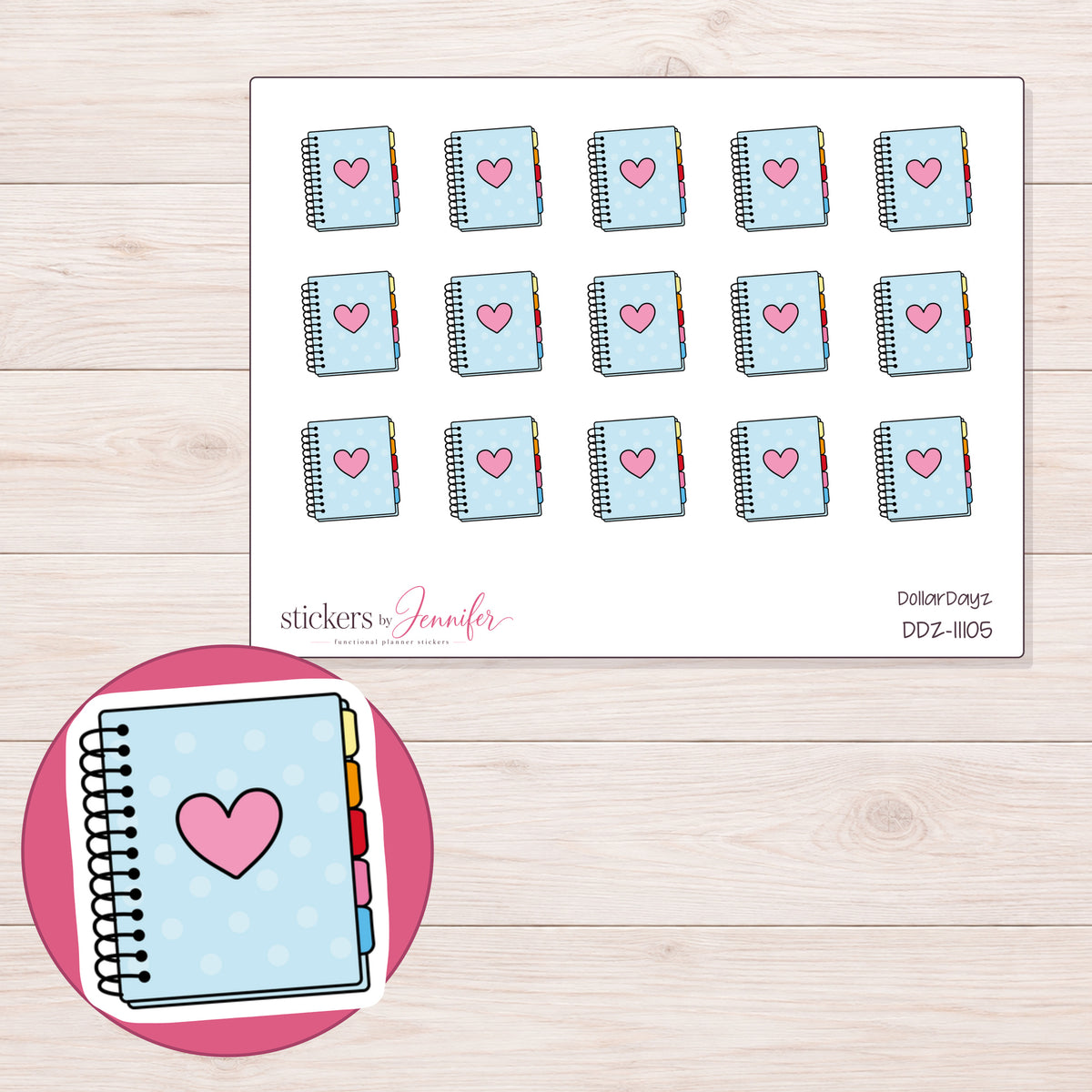 DDZ-11105 planner sticker sheet with enlarged sticker detail