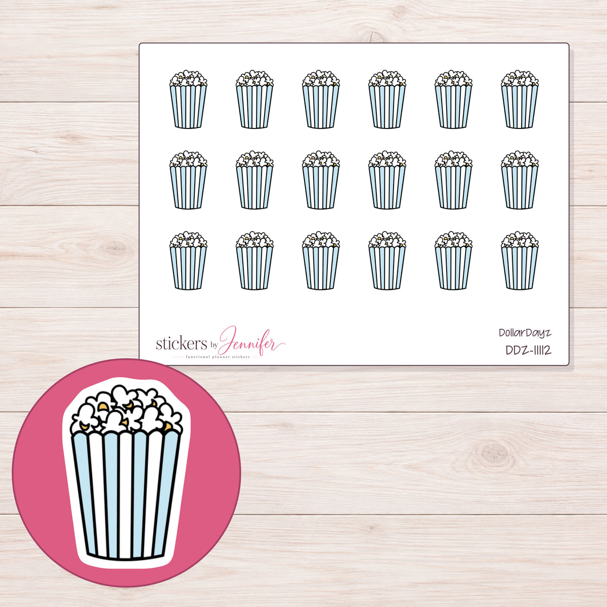 DDZ-11112 planner sticker sheet with enlarged sticker detail