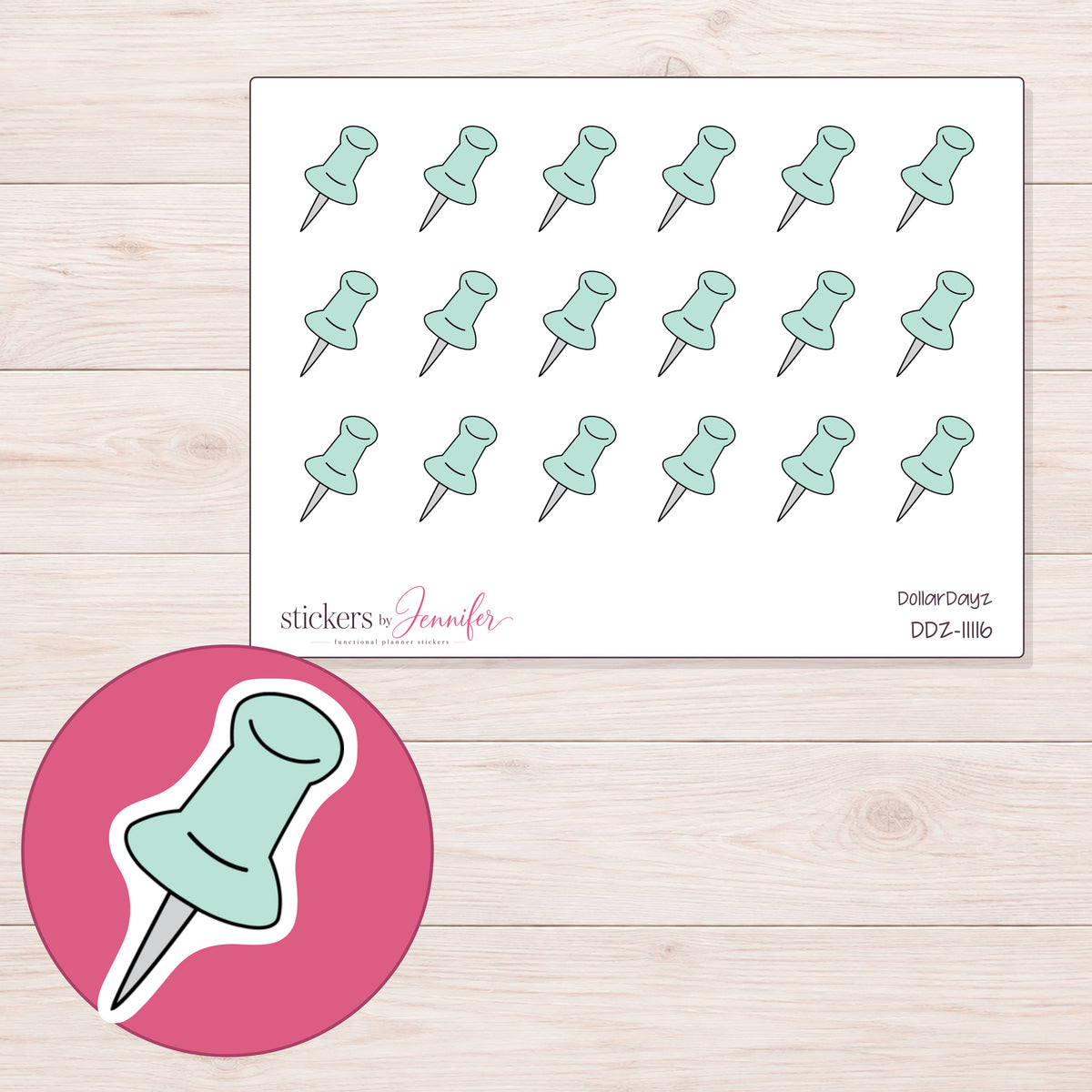 DDZ-11116 planner sticker sheet with enlarged sticker detail