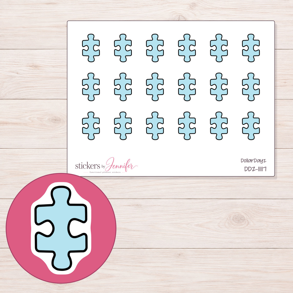 DDZ-11117 planner sticker sheet with enlarged sticker detail