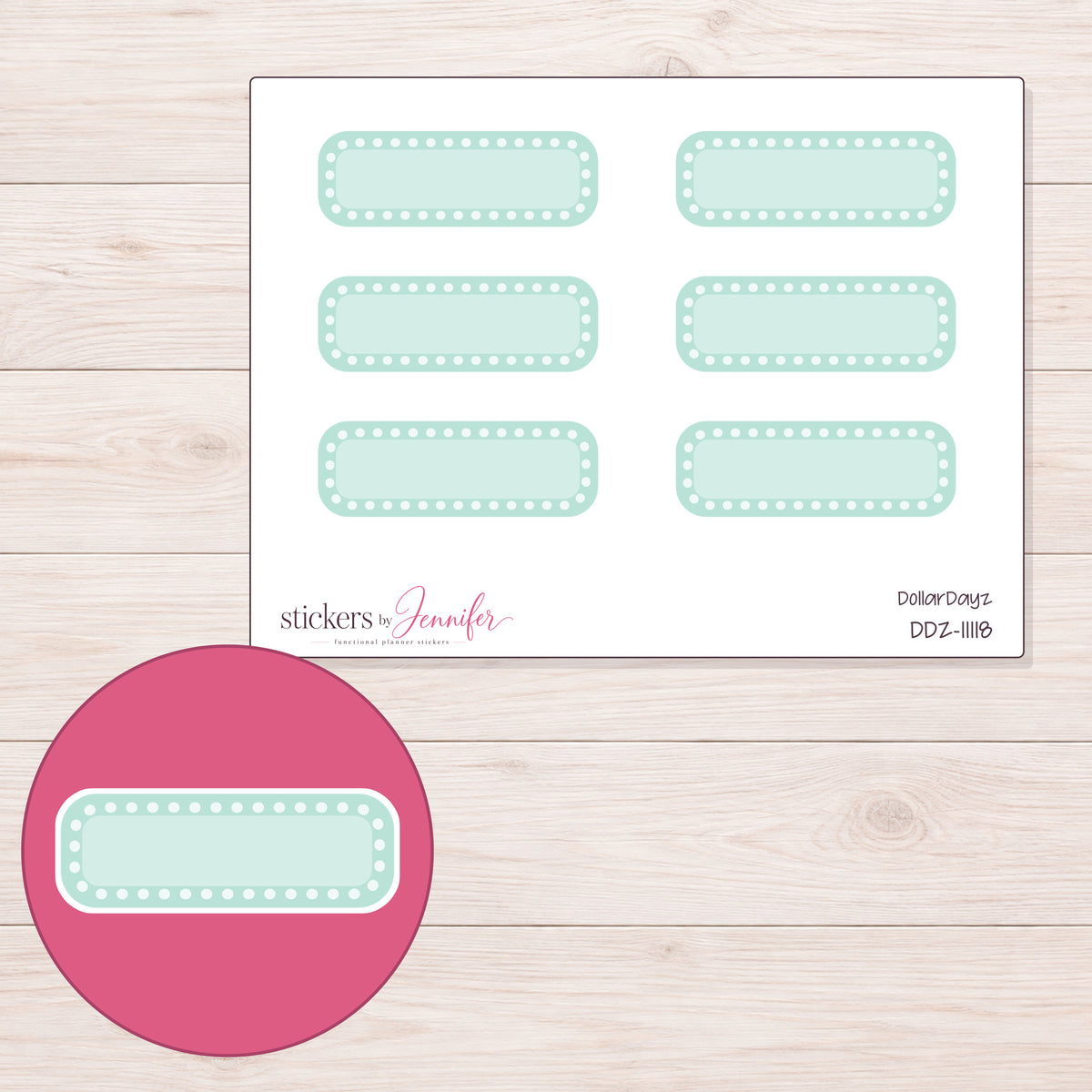 DDZ-11118 planner sticker sheet with enlarged sticker detail
