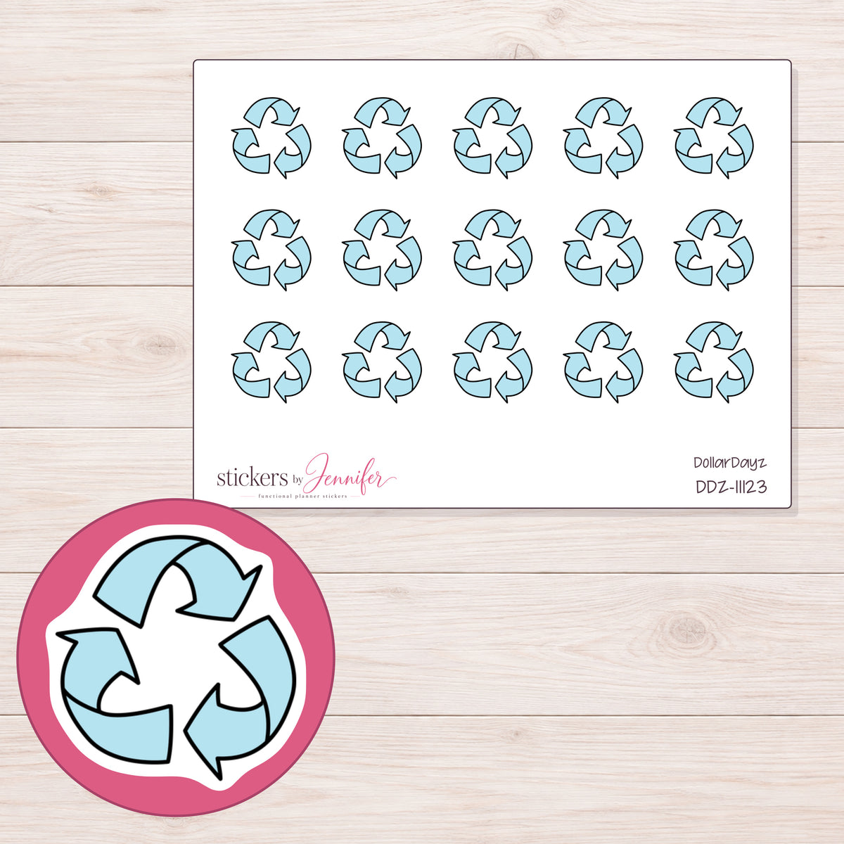 DDZ-11123 planner sticker sheet with enlarged sticker detail