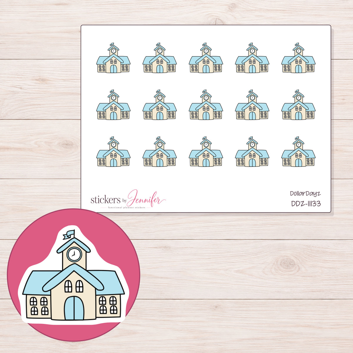 DDZ-11133 planner sticker sheet with enlarged sticker detail