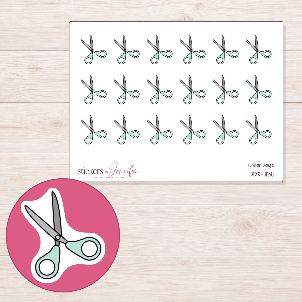 DDZ-11135 planner sticker sheet with enlarged sticker detail