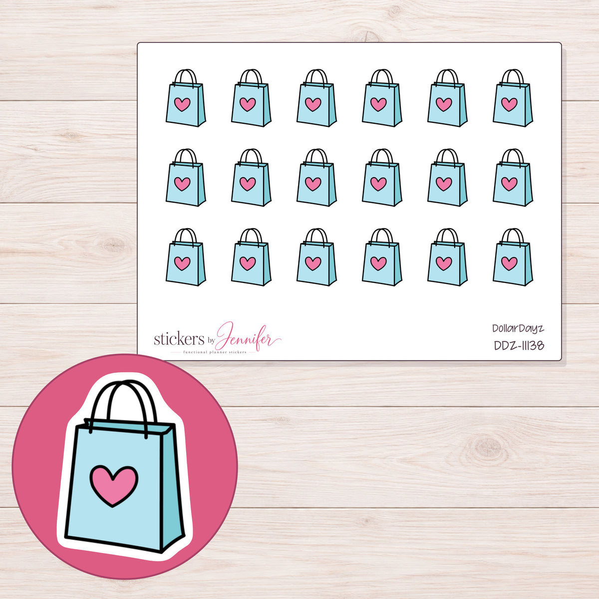 DDZ-11138 planner sticker sheet with enlarged sticker detail