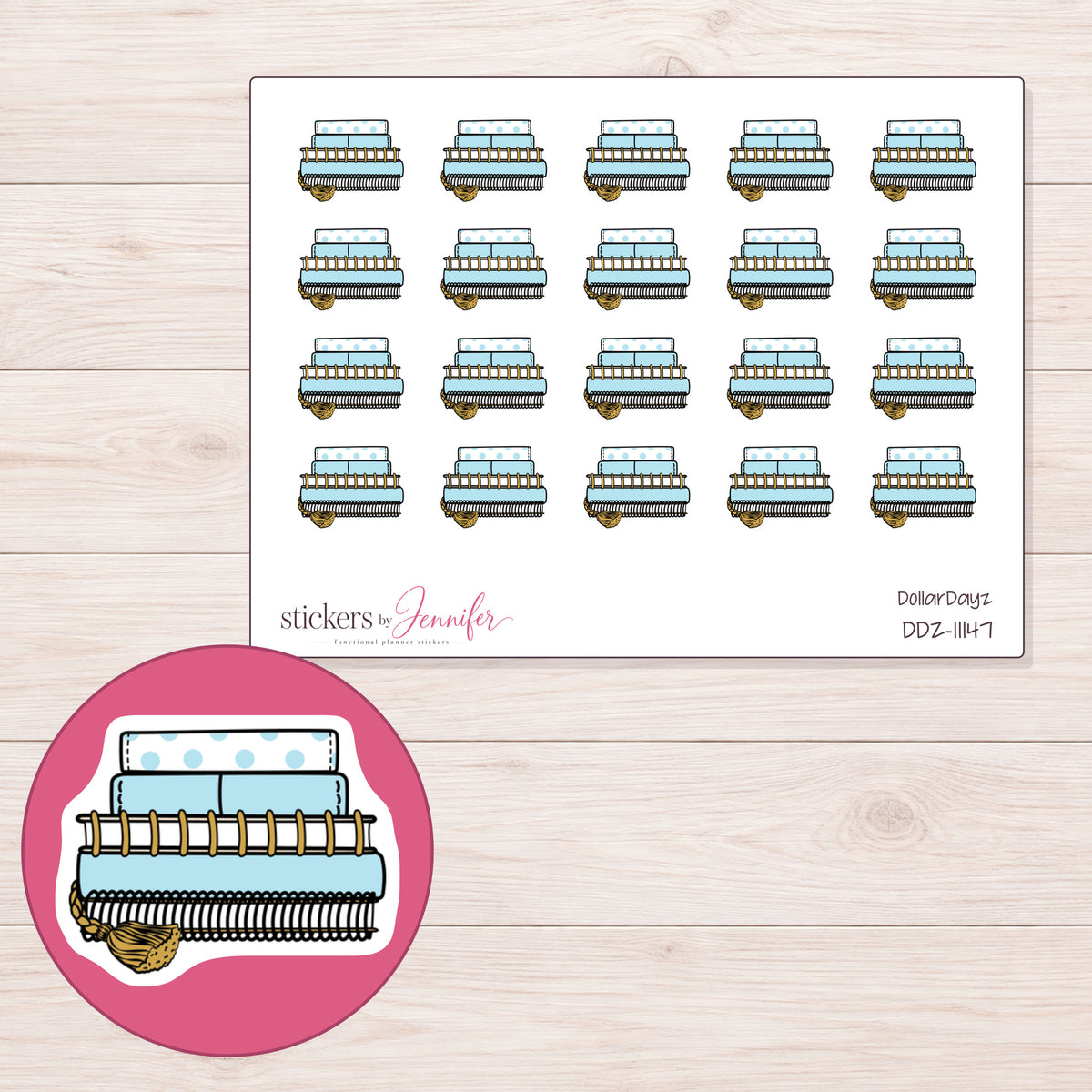 DDZ-11147 planner sticker sheet with enlarged sticker detail