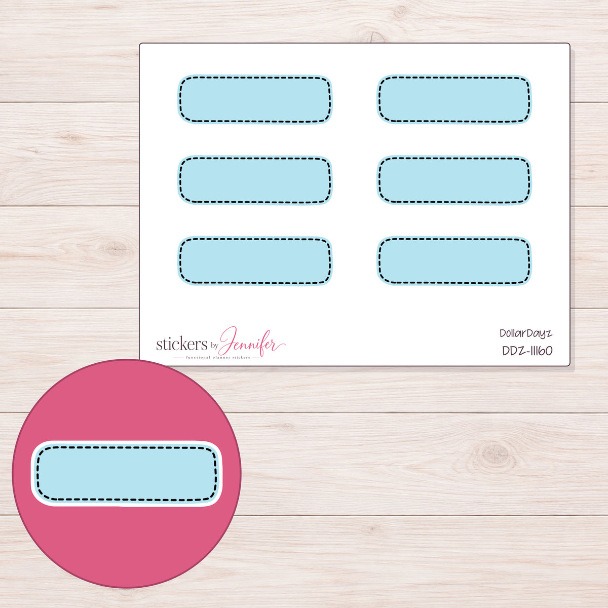 DDZ-11160 planner sticker sheet with enlarged sticker detail