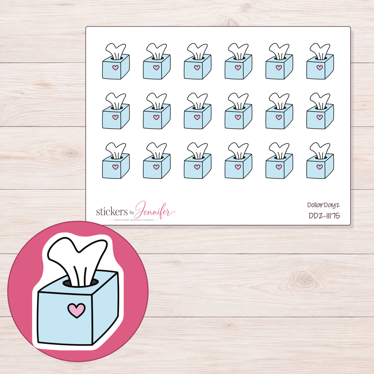 DDZ-11175 planner sticker sheet with enlarged sticker detail