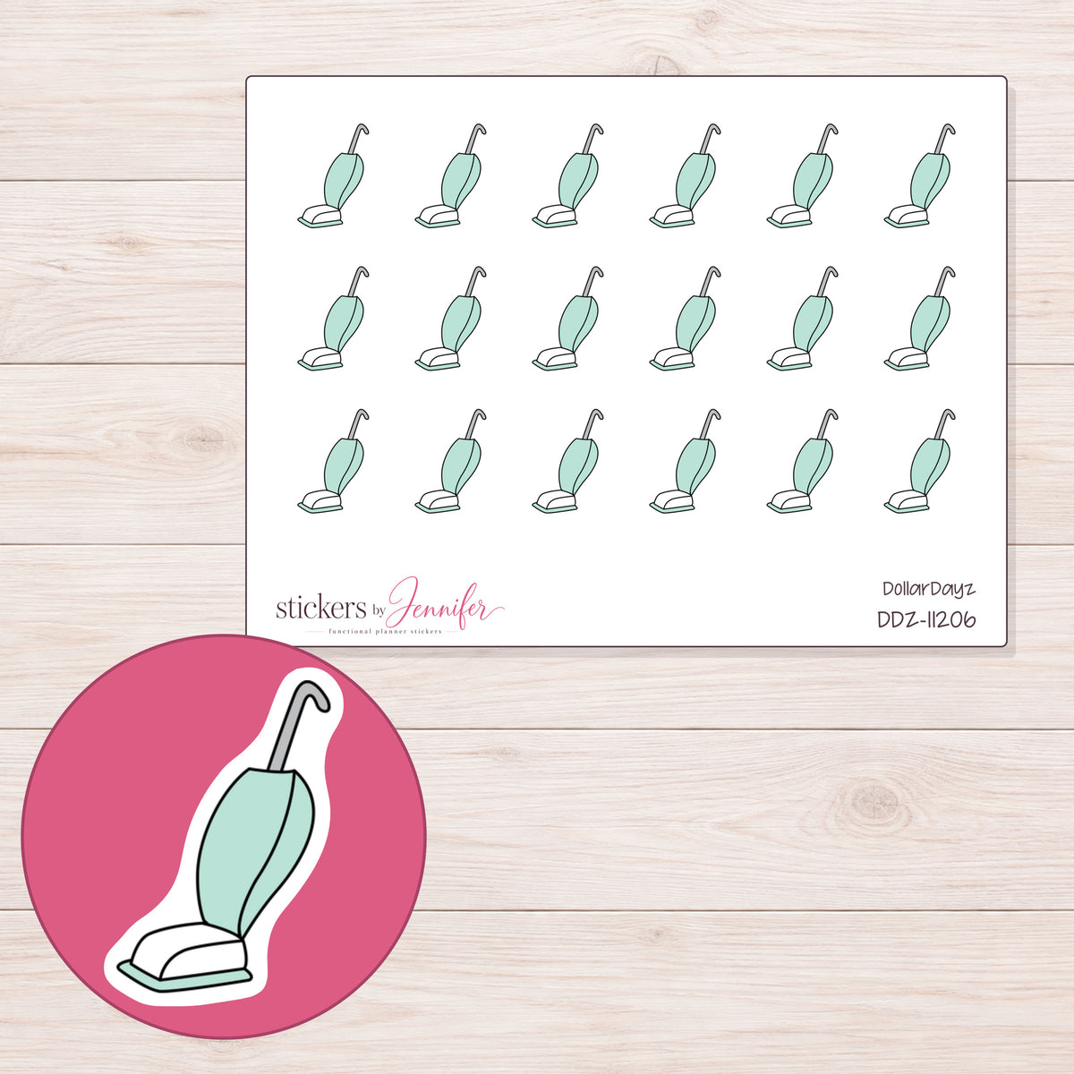 DDZ-11206 planner sticker sheet with enlarged sticker detail