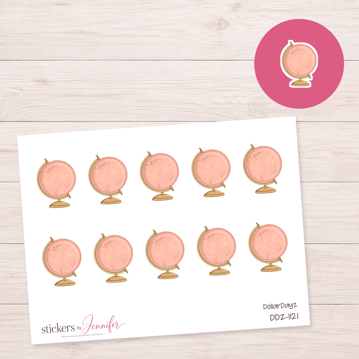 Peach Desk Globe Planner Stickers | DDZ-1121