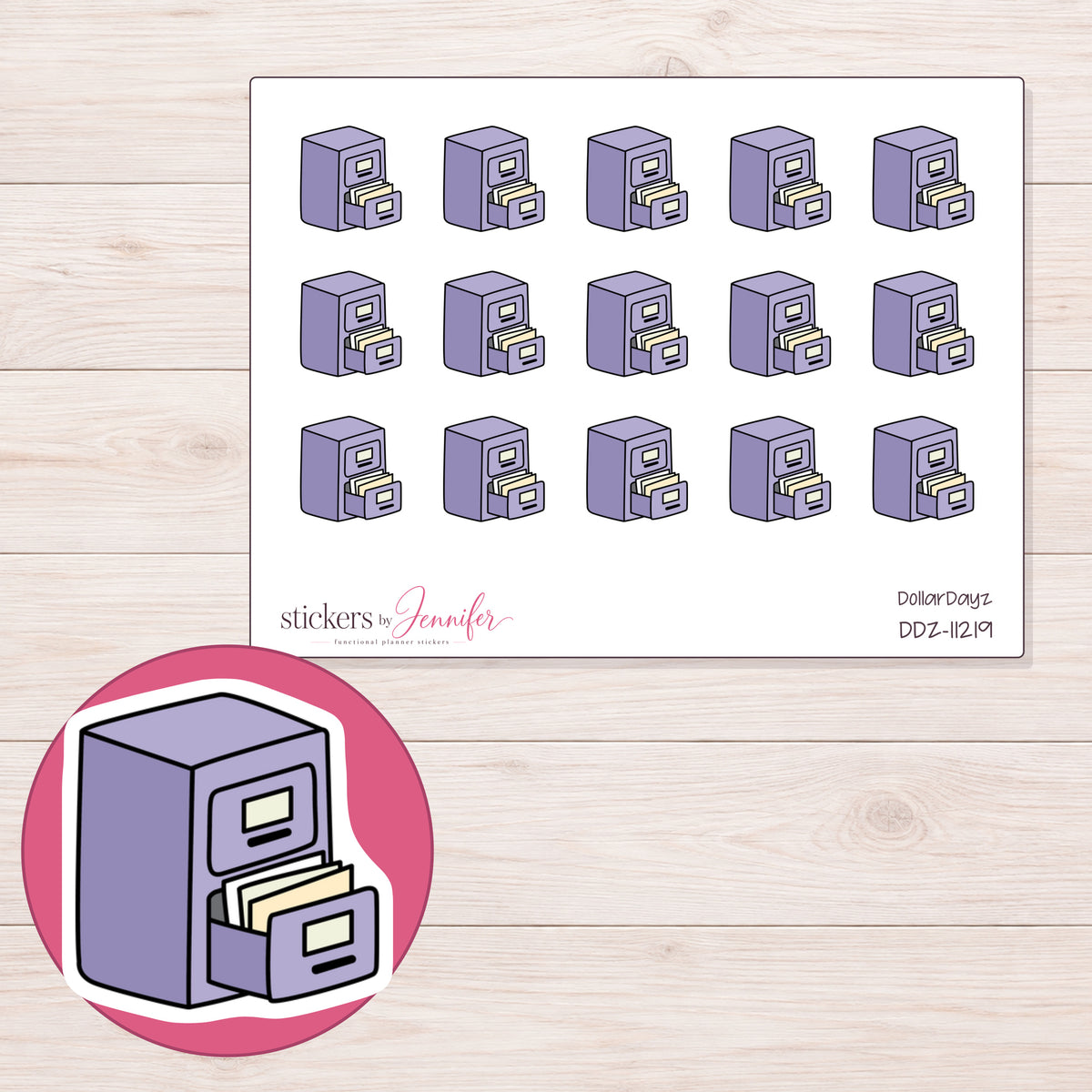 DDZ-11219 planner sticker sheet with enlarged sticker detail