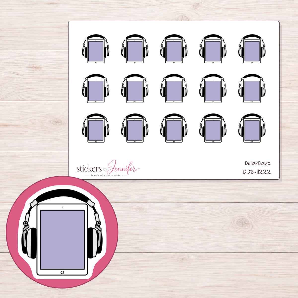 DDZ-11222 planner sticker sheet with enlarged sticker detail