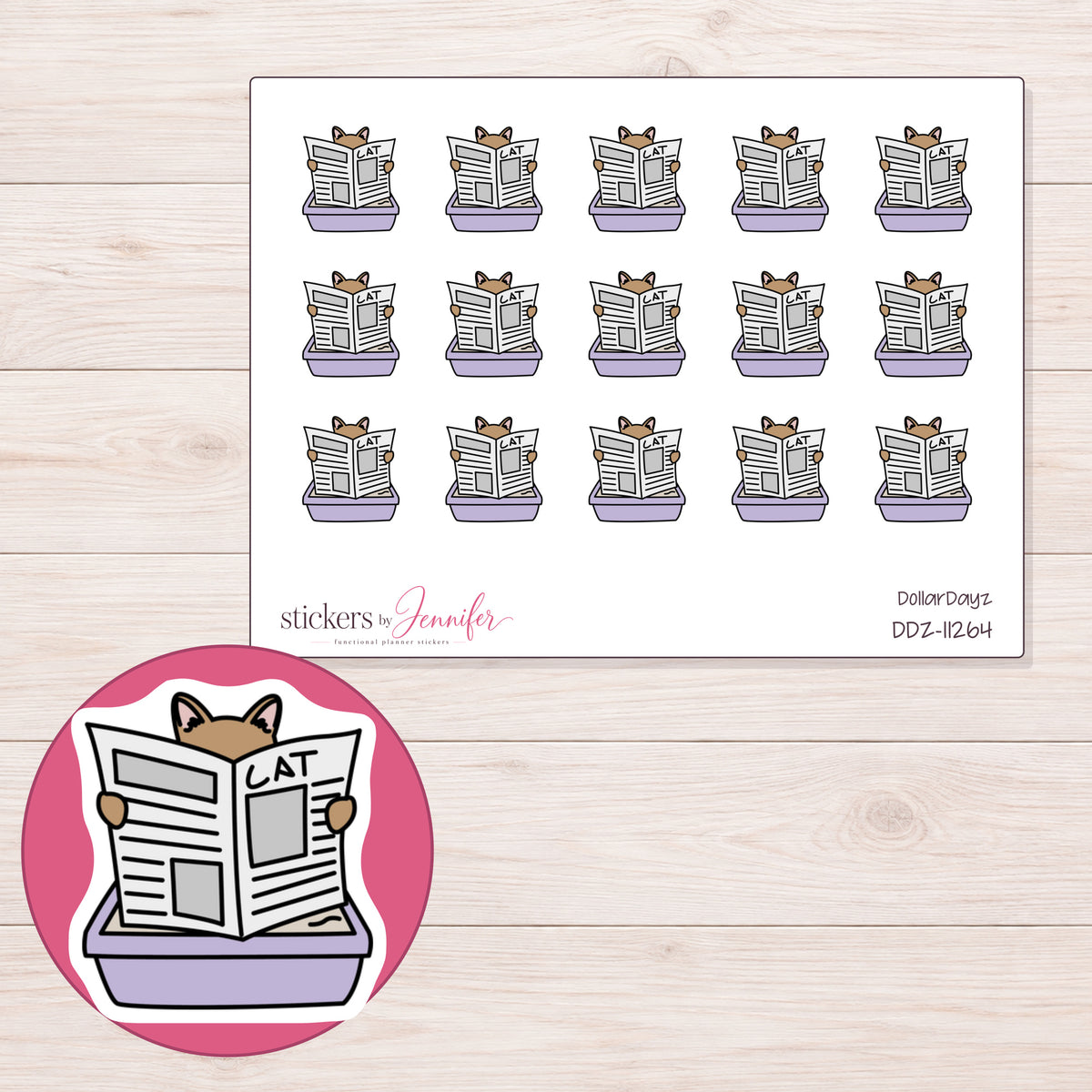 DDZ-11264 planner sticker sheet with enlarged sticker detail