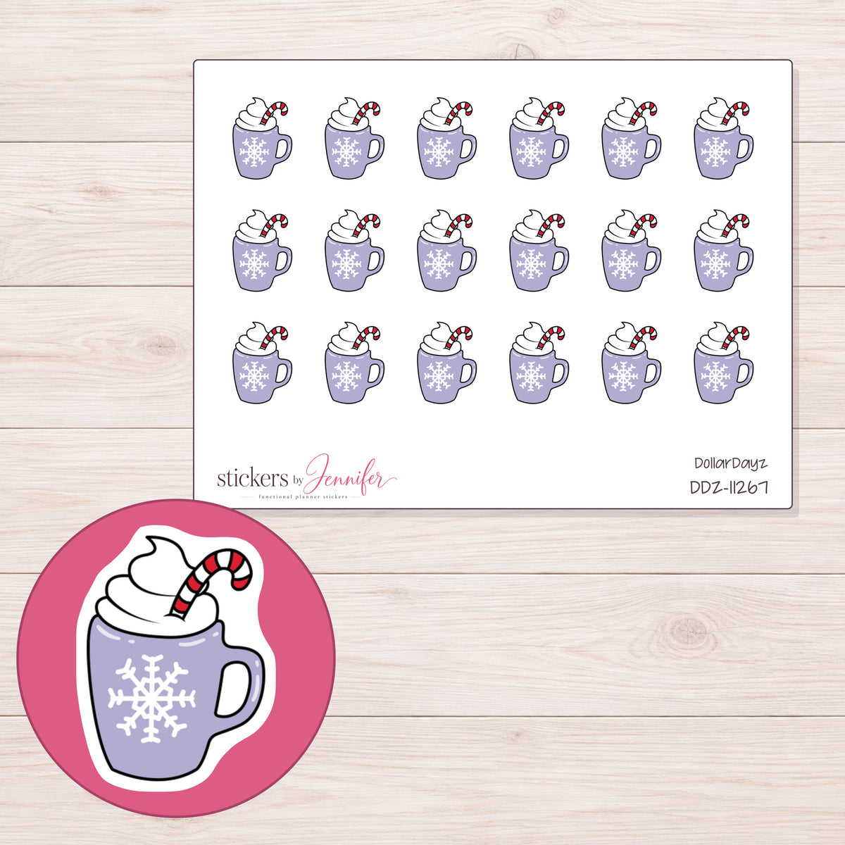 DDZ-11267 planner sticker sheet with enlarged sticker detail