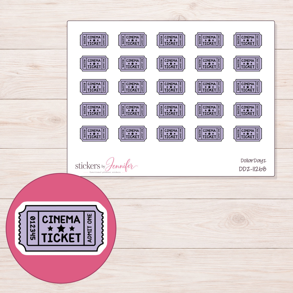 DDZ-11268 planner sticker sheet with enlarged sticker detail