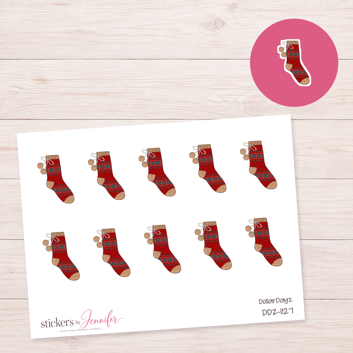 Red Patterned Stocking Planner Stickers | DDZ-1127