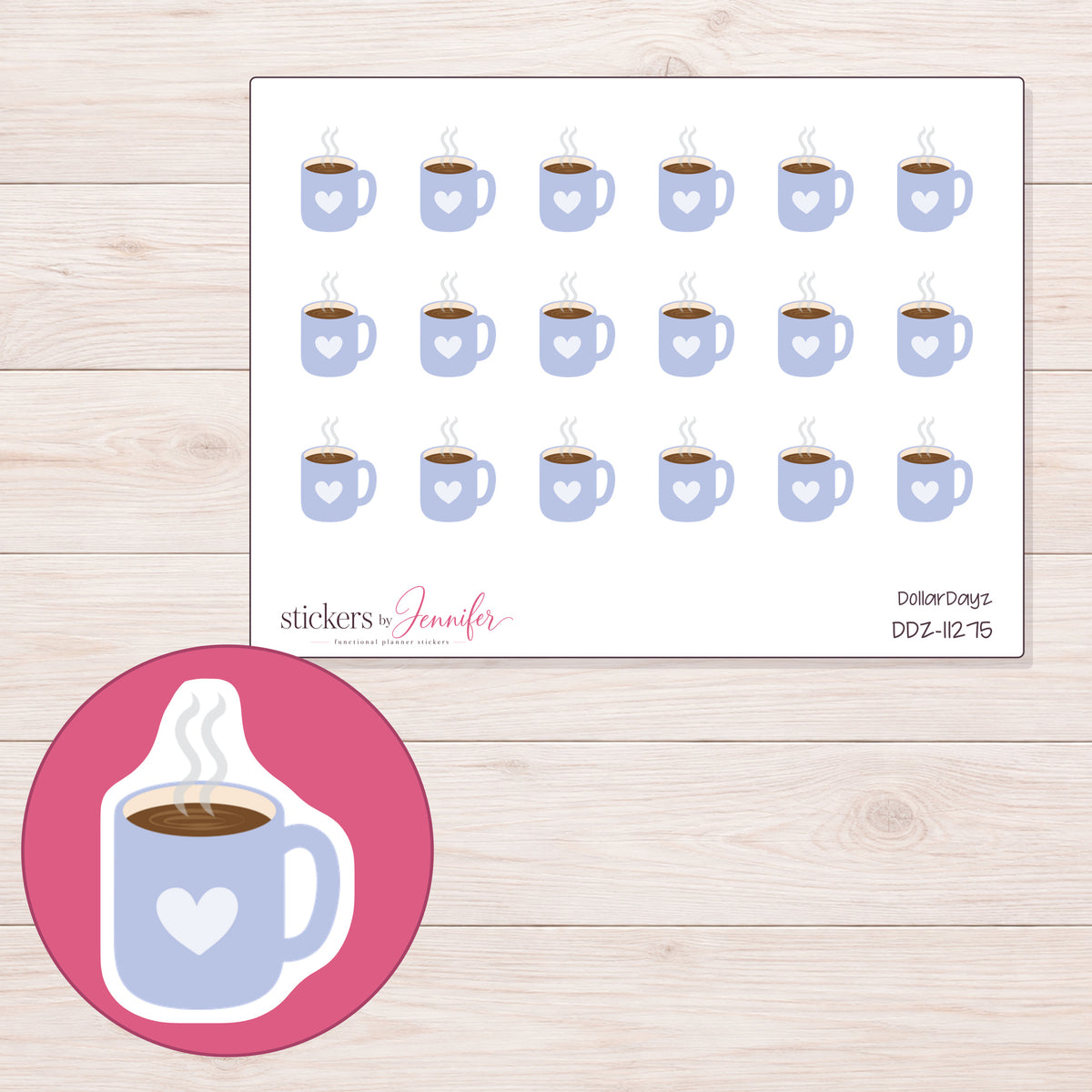 DDZ-11275 planner sticker sheet with enlarged sticker detail