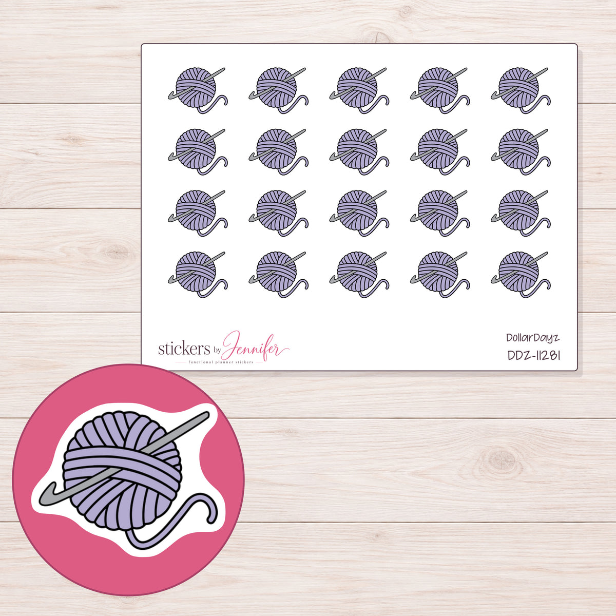 DDZ-11281 planner sticker sheet with enlarged sticker detail