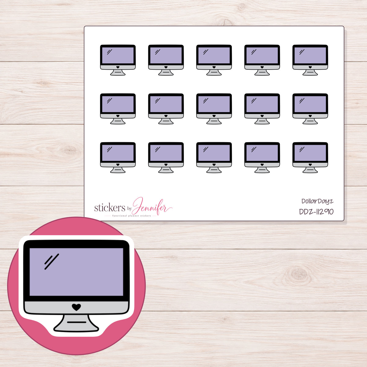 DDZ-11290 planner sticker sheet with enlarged sticker detail