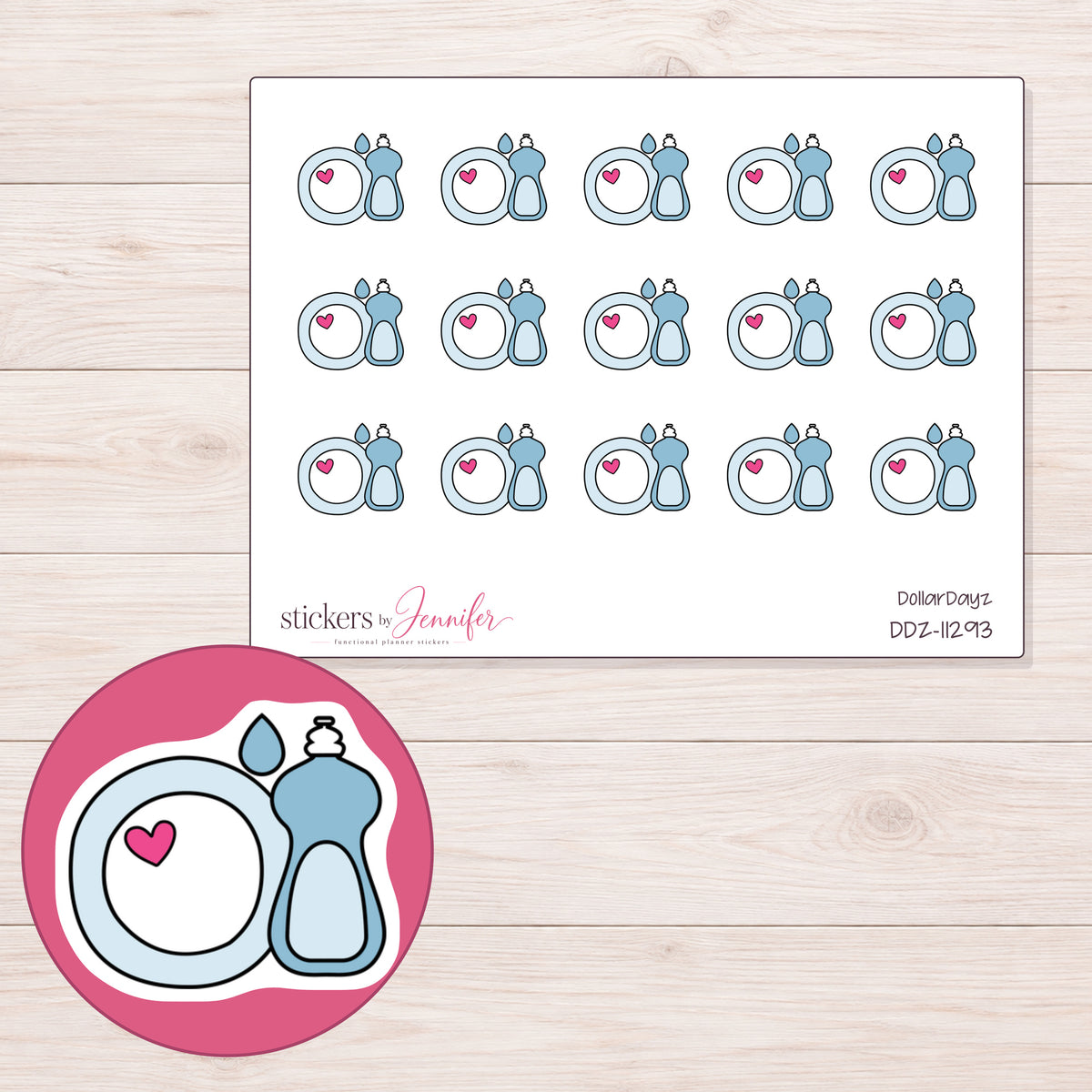 DDZ-11293 planner sticker sheet with enlarged sticker detail