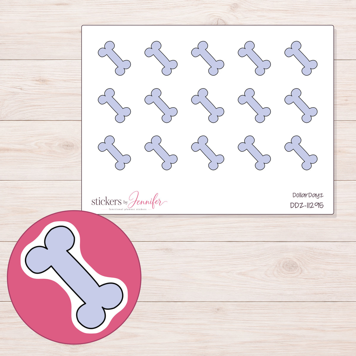 DDZ-11295 planner sticker sheet with enlarged sticker detail