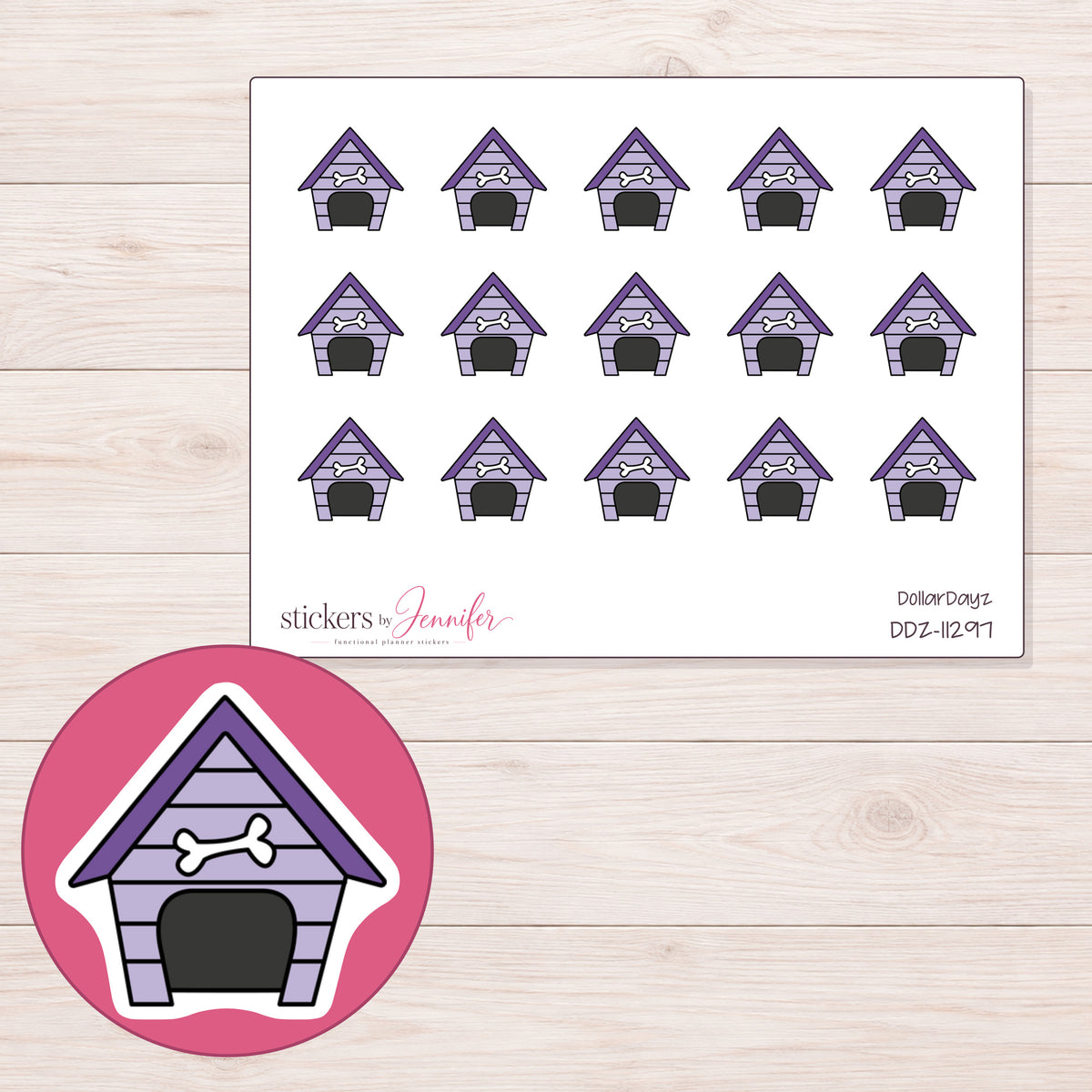 DDZ-11297 planner sticker sheet with enlarged sticker detail