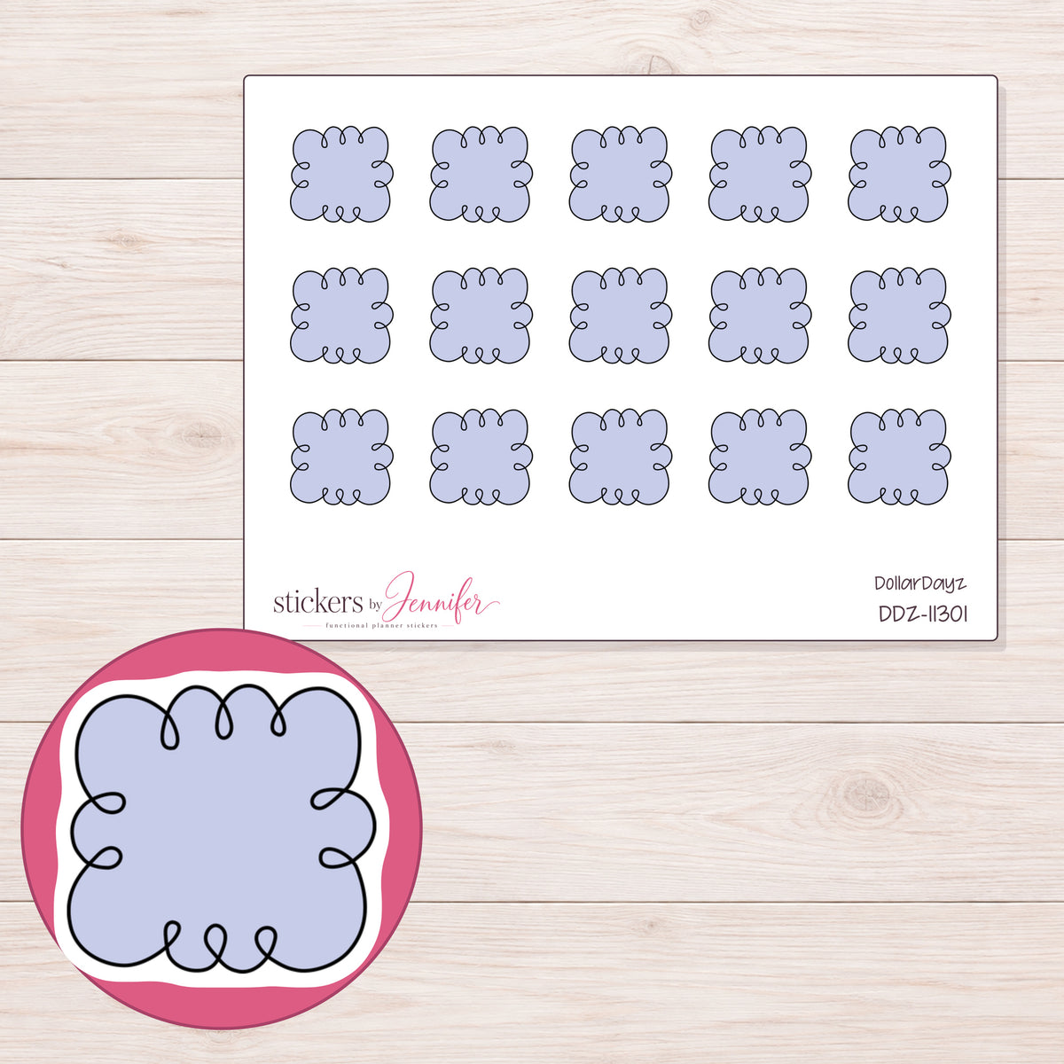 DDZ-11301 planner sticker sheet with enlarged sticker detail