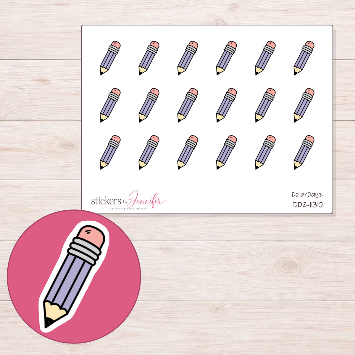 DDZ-11310 planner sticker sheet with enlarged sticker detail