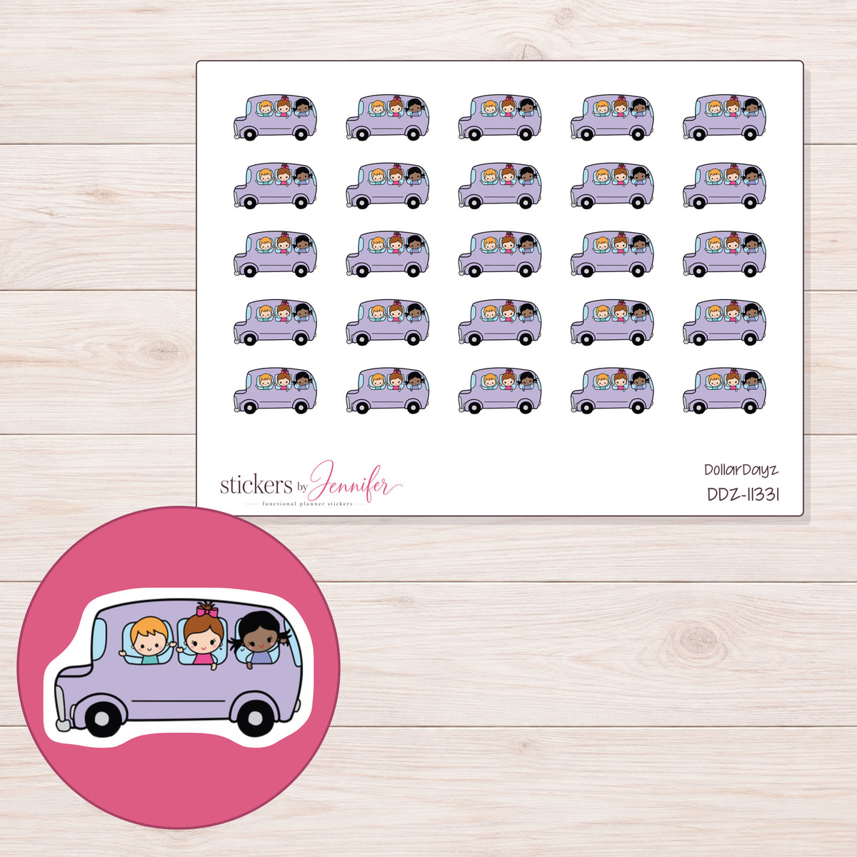 DDZ-11331 planner sticker sheet with enlarged sticker detail
