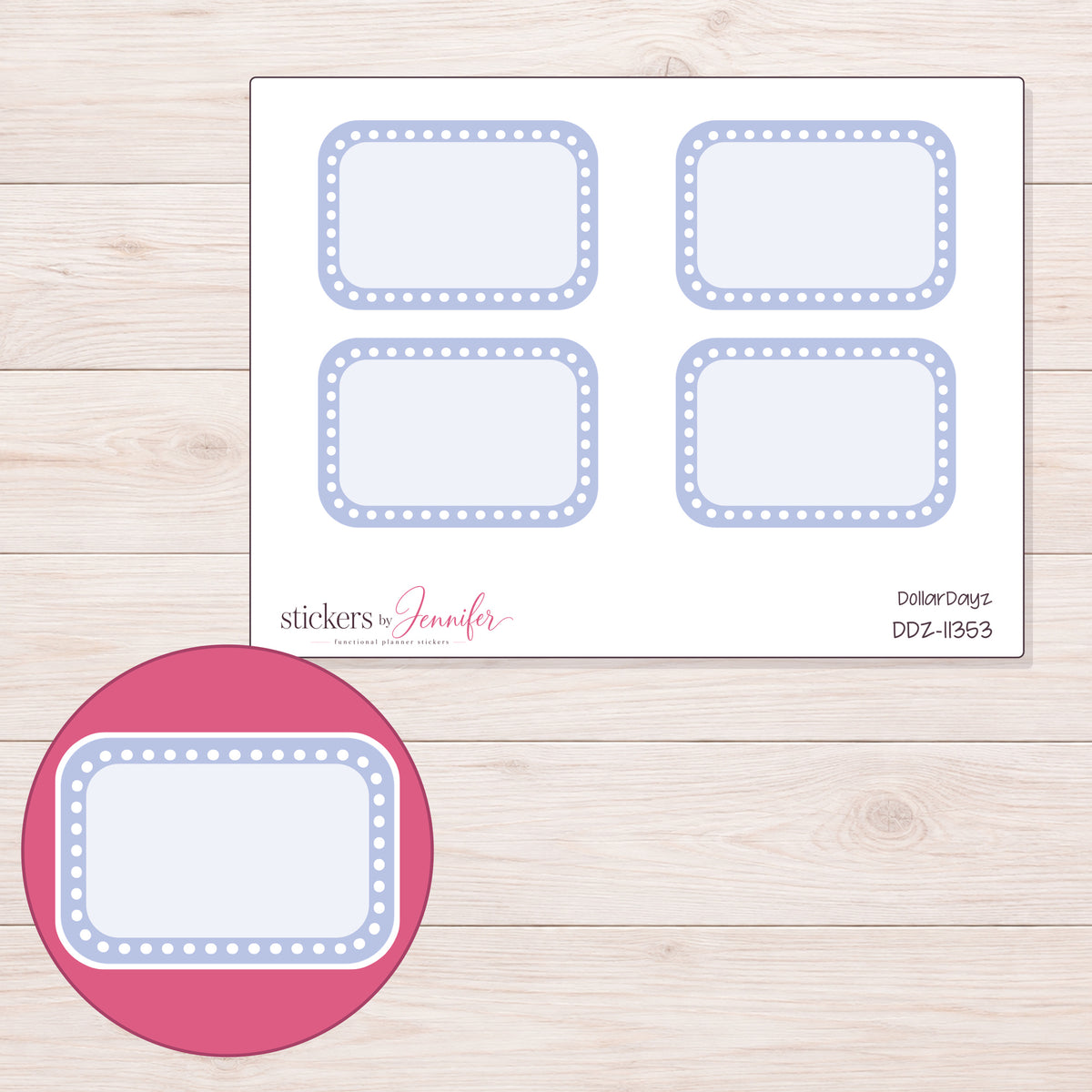 DDZ-11353 planner sticker sheet with enlarged sticker detail