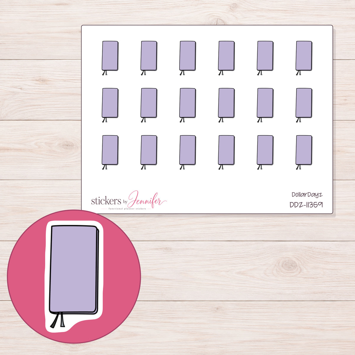 DDZ-11359 planner sticker sheet with enlarged sticker detail