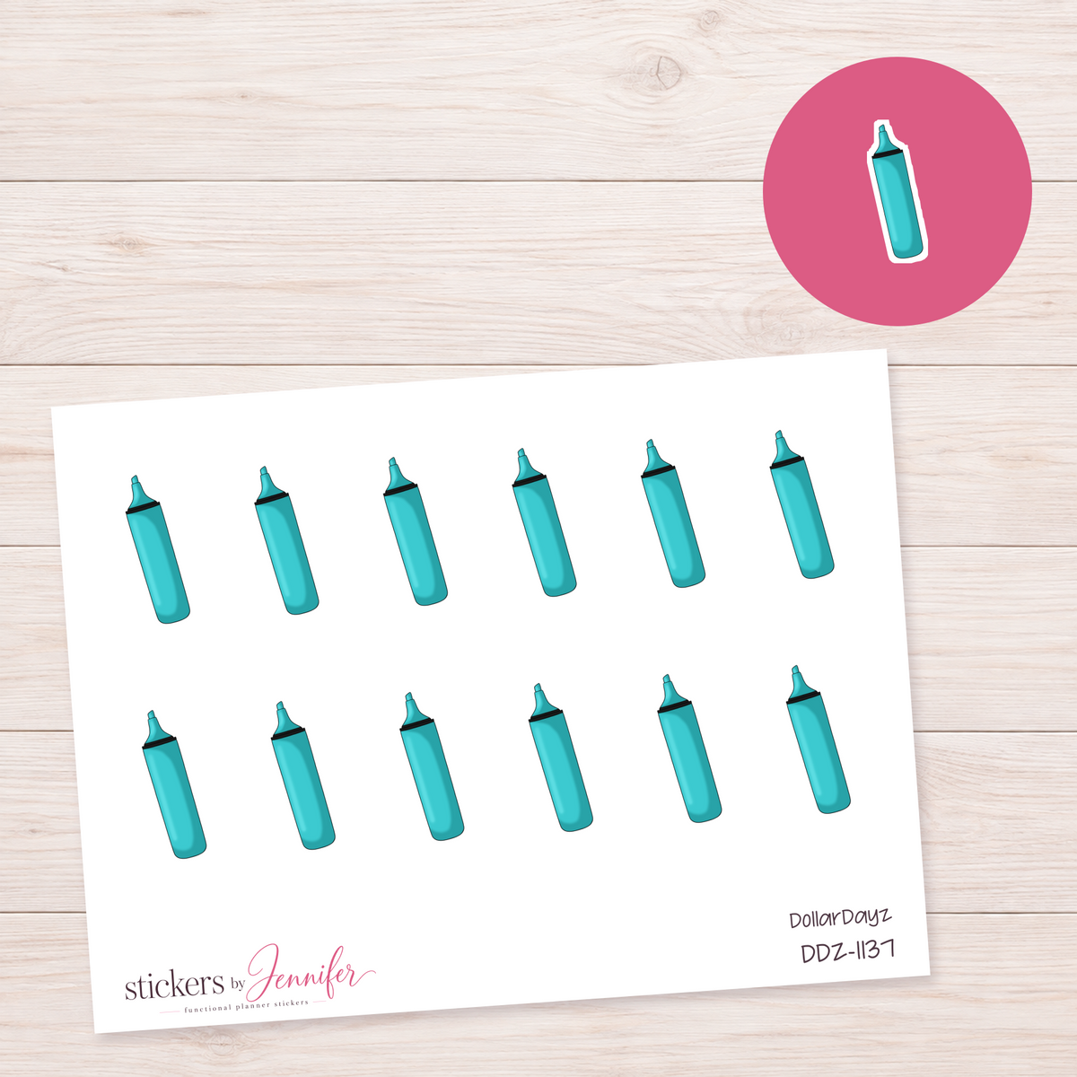 Teal Highlighter Planner Stickers | DDZ-1137