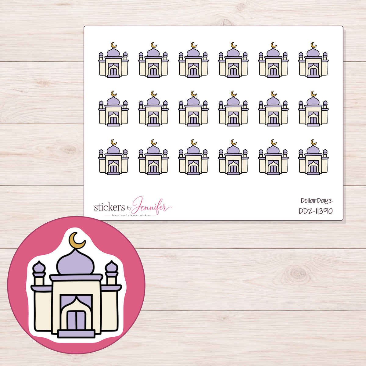 DDZ-11390 planner sticker sheet with enlarged sticker detail