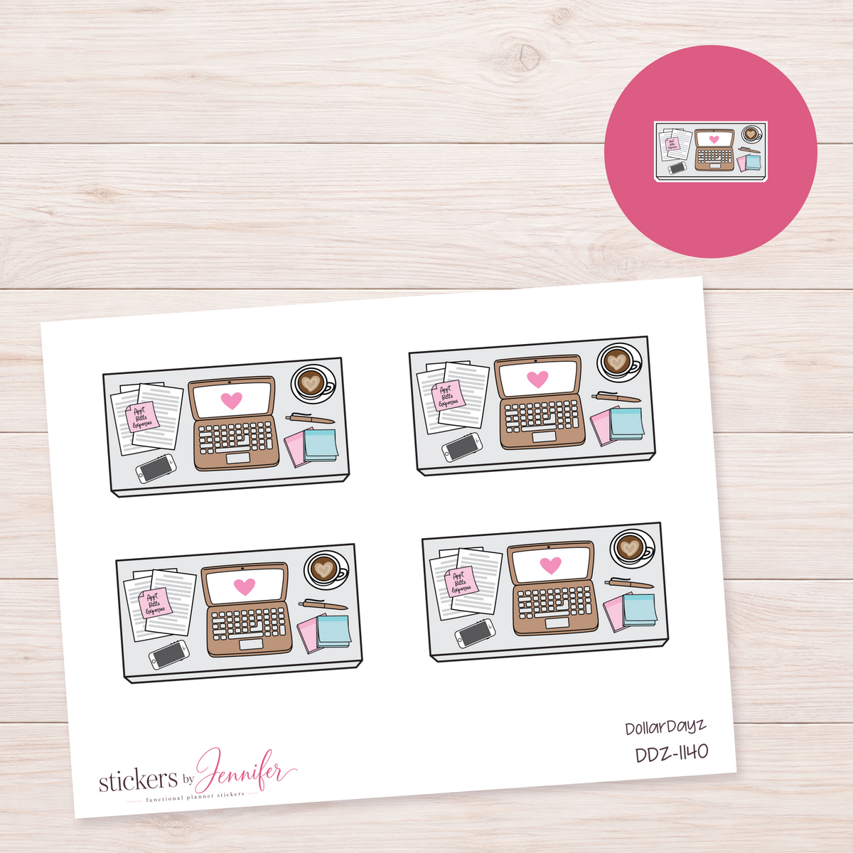 Brown Laptop Workspace Planner Stickers | DDZ-1140