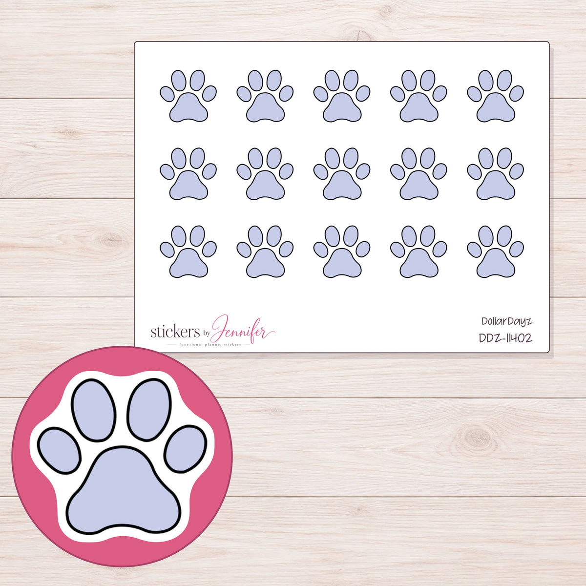 DDZ-11402 planner sticker sheet with enlarged sticker detail